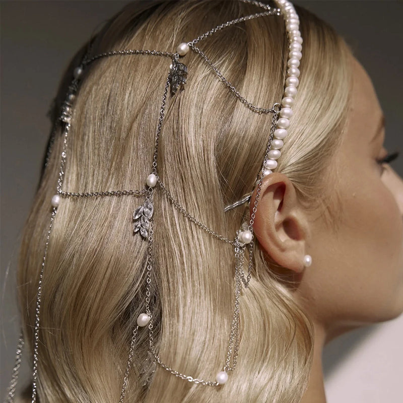 Cascading Pearl Bridal Head Chain