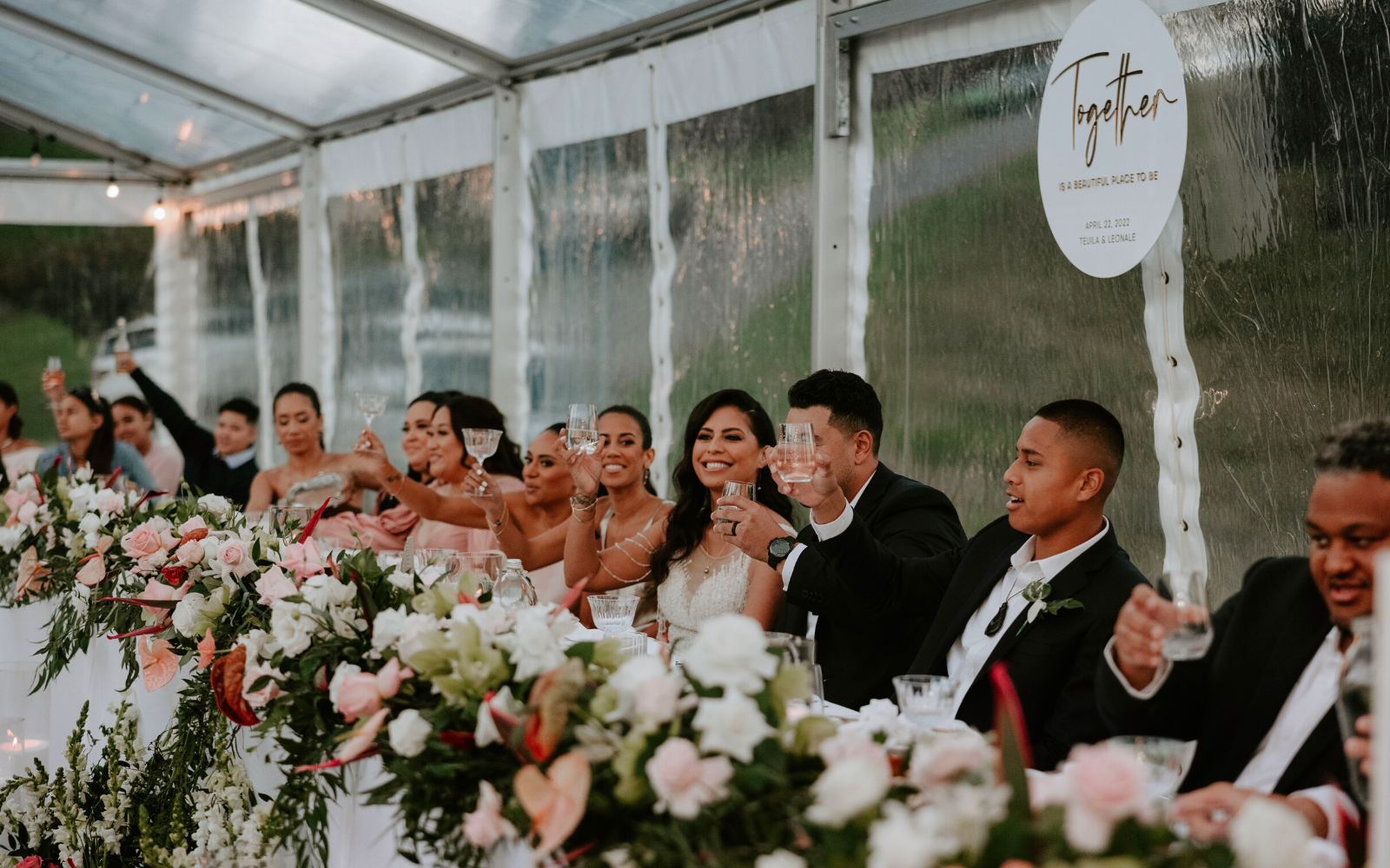 Bridal Party at Head Table at Wedding Reception,  Hahei, Whitianga, New Zealand