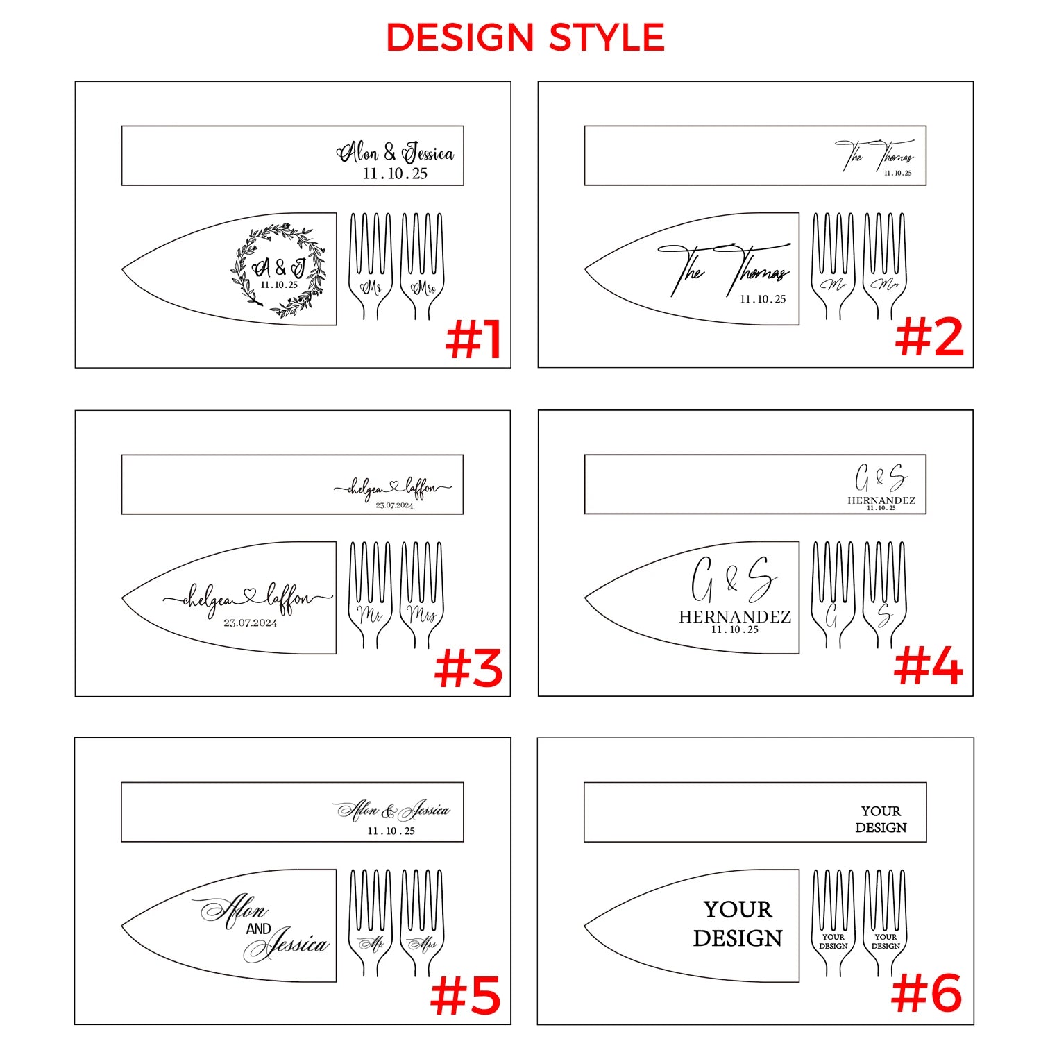 Designs for Personalised Wedding Cake Cutting Set – Engraved Knife, Server & Forks