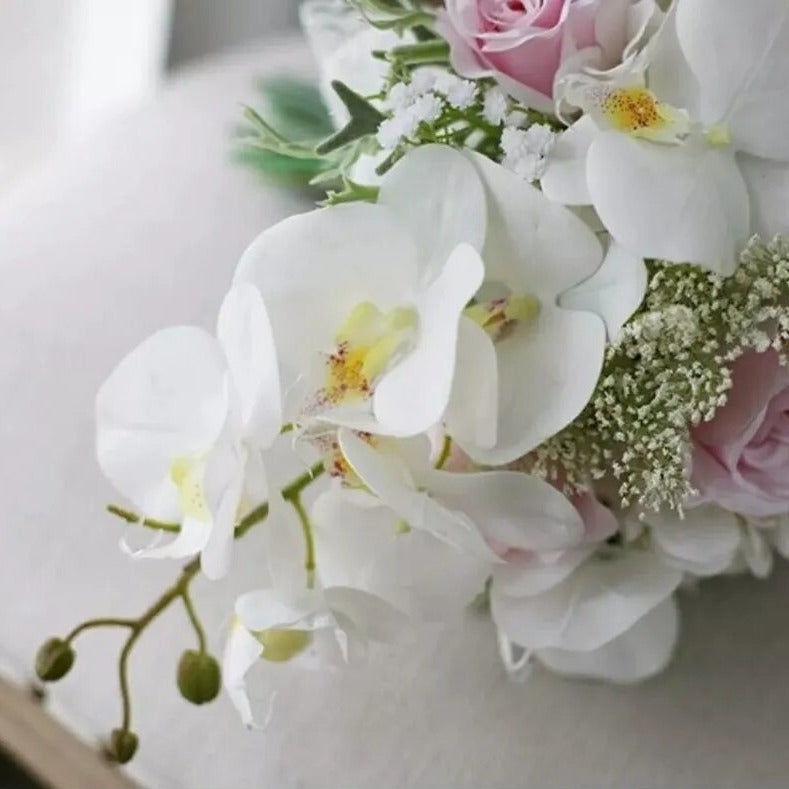 DIY Real Look Luxury Bridal Bouquet White Orchids & Pink Roses