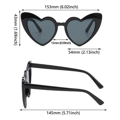 Stylish heart-shaped sunglasses measurements