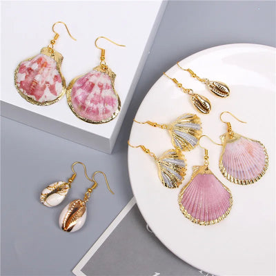 Cowrie Seashell Golden Drop Earrings