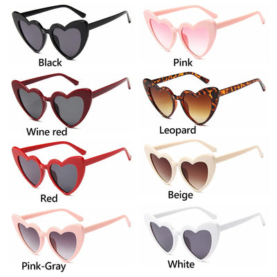 Some of the colors available for the heart-shaped sunglasses