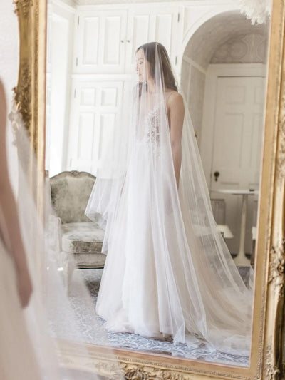 Elegance Unveiled: Two-Tier Cathedral Bridal Veil with Long Blusher