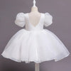 White Floral Puff Sleeve Flower Girl Dress