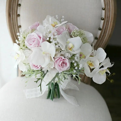 Bridal Bouquet White Orchids & Pink Roses