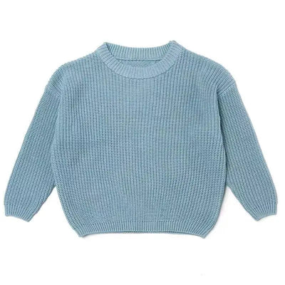Light blue knitted sweater on a white background