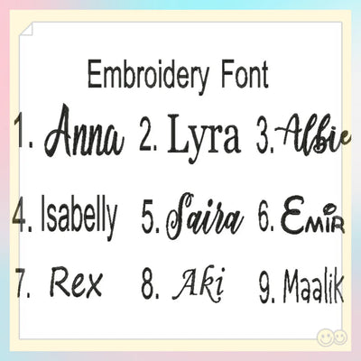 List of embroidery fonts with names