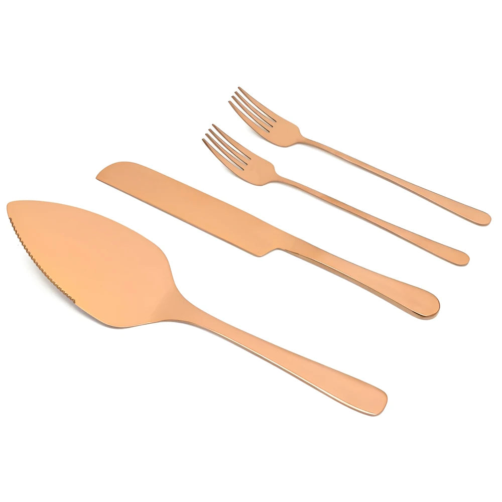 Rose Gold Option for Personalised Wedding Cake Cutting Set – Engraved Knife, Server & Forks
