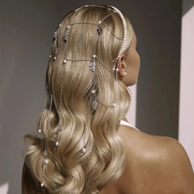 Cascading Pearl Bridal Head Chain