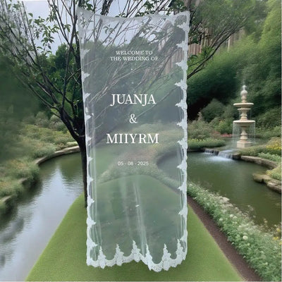 Romantic Sheer Lace Wedding Welcome Banner – Custom Transparent Signage