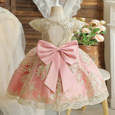 Golden Lace Princess Flower Girl Dress