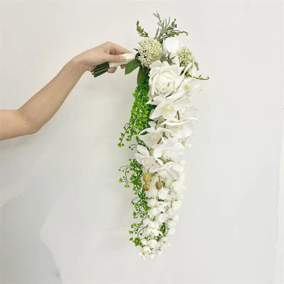 DIY Real Look Cascading White Orchid Bridal Bouquet