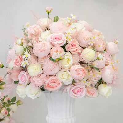 Close up of DIY Real Look Pink Wedding Flower Arrangement