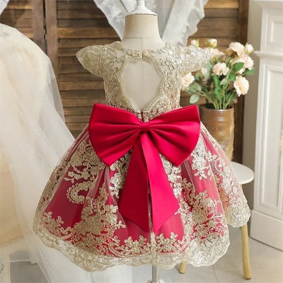 Golden Lace Princess Flower Girl Dress