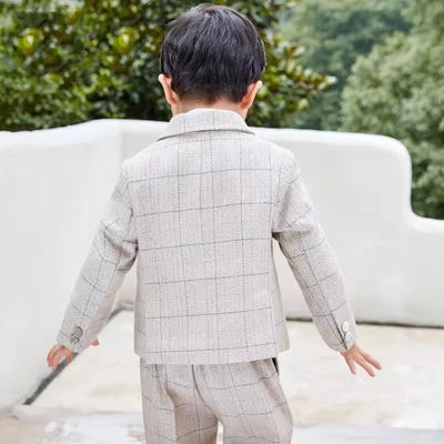 Timeless Beige Plaid Boys Suit Set