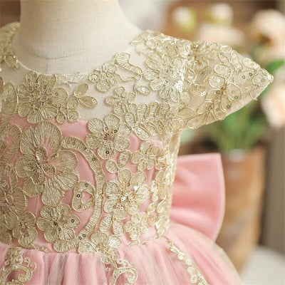 Golden Lace Princess Flower Girl Dress