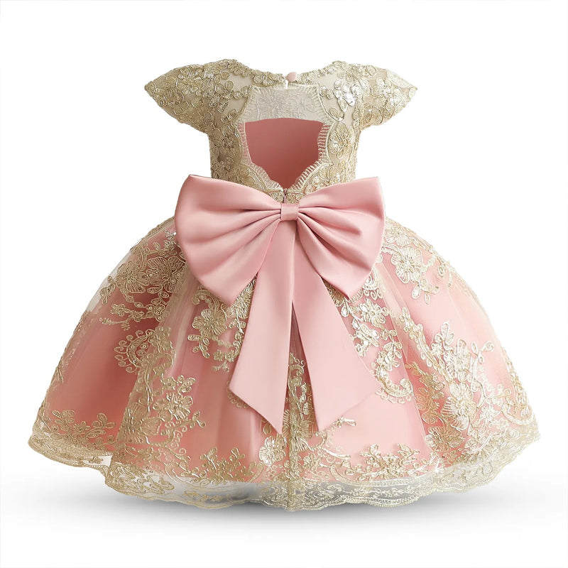 Golden Lace Princess Flower Girl Dress