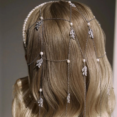 Cascading Pearl Bridal Head Chain