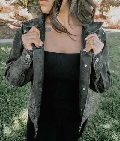 Custom Black Denim Pearl Jacket – Till Death Do Us Part