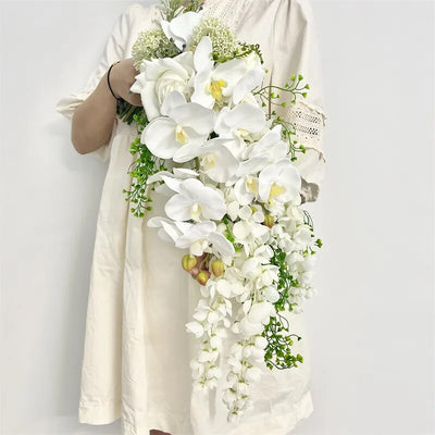 DIY Real Look Cascading White Orchid Bridal Bouquet