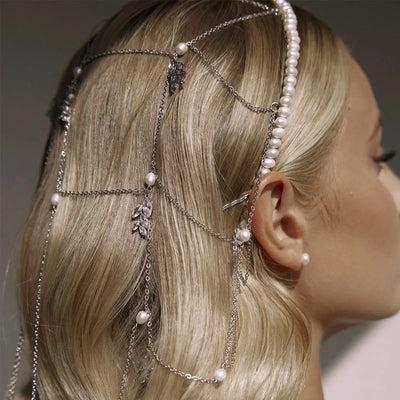 Cascading Pearl Bridal Head Chain