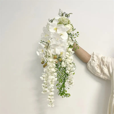 DIY Real Look Cascading White Orchid Bridal Bouquet