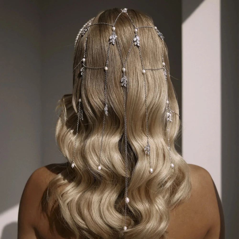 Cascading Pearl Bridal Head Chain