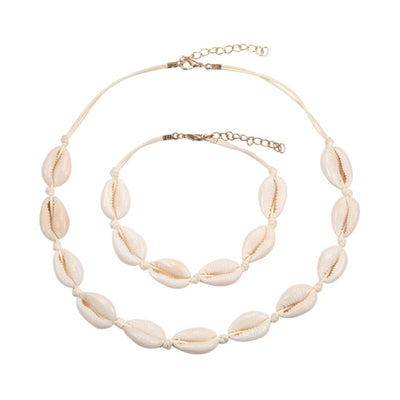 Cowrie Seashell Necklace & Charm Bracelet Set