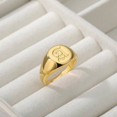 Gold Goth Initial Signet Ring