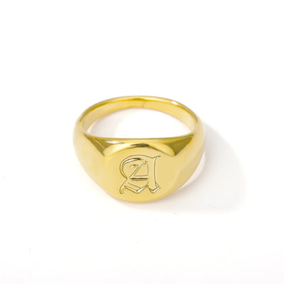 Gold Goth Initial Signet Ring