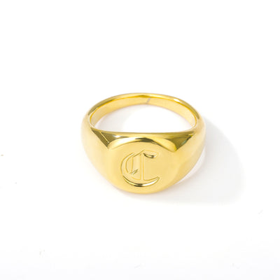 Gold Goth Initial Signet Ring