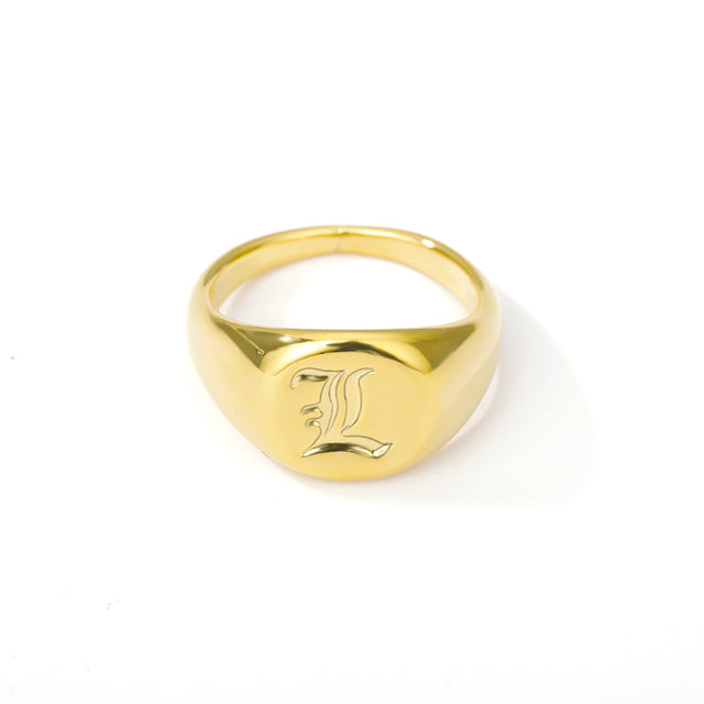 Gold Goth Initial Signet Ring