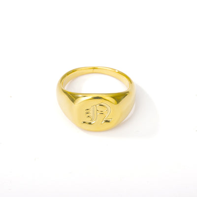 Gold Goth Initial Signet Ring