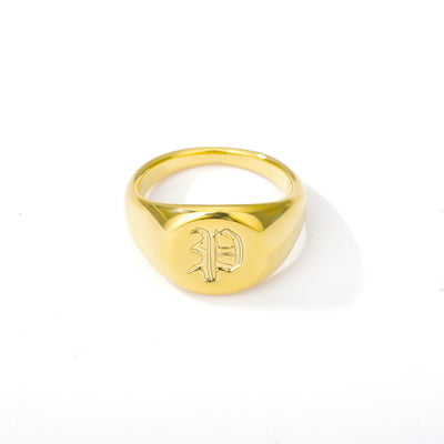 Gold Goth Initial Signet Ring