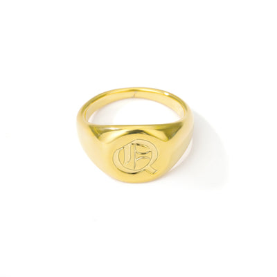 Gold Goth Initial Signet Ring