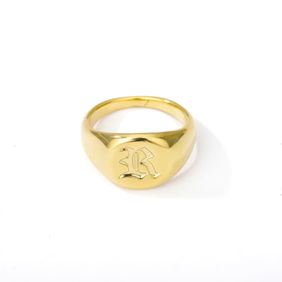 Gold Goth Initial Signet Ring