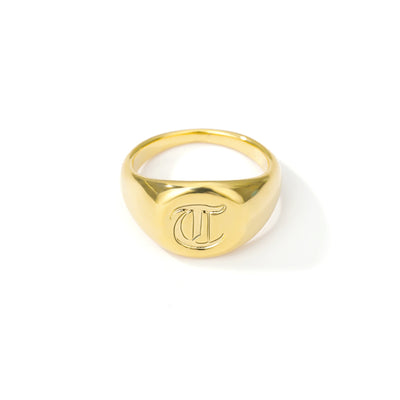 Gold Goth Initial Signet Ring