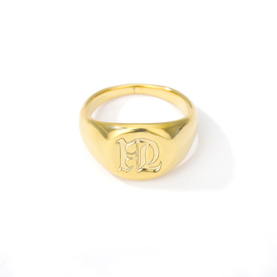 Gold Goth Initial Signet Ring