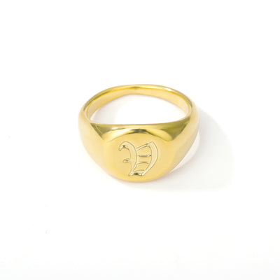 Gold Goth Initial Signet Ring