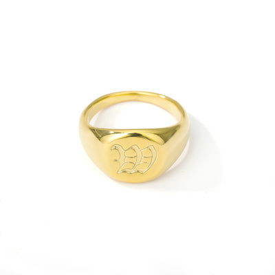 Gold Goth Initial Signet Ring