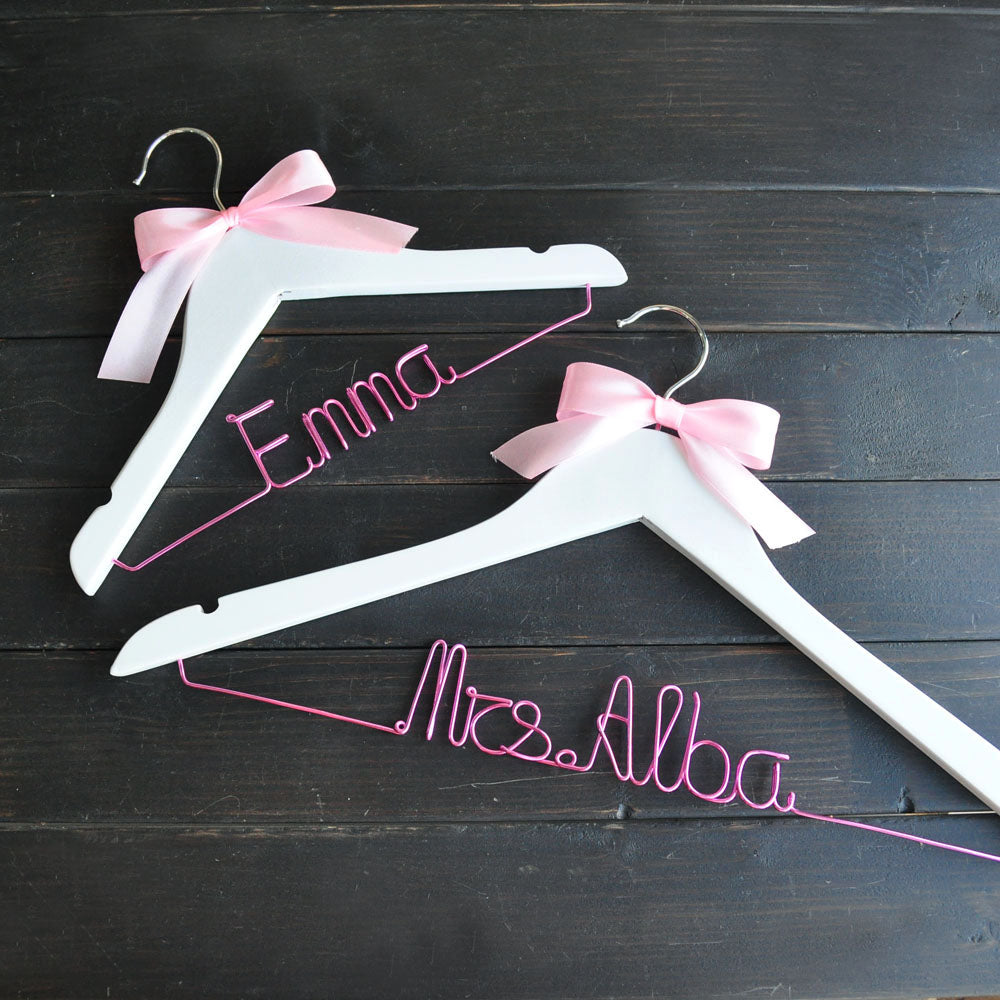 Personalised Pink Wire Wedding Hanger